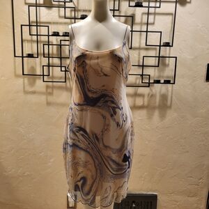 Stretch Marble Swirl Mini Dress - Blue and Cream